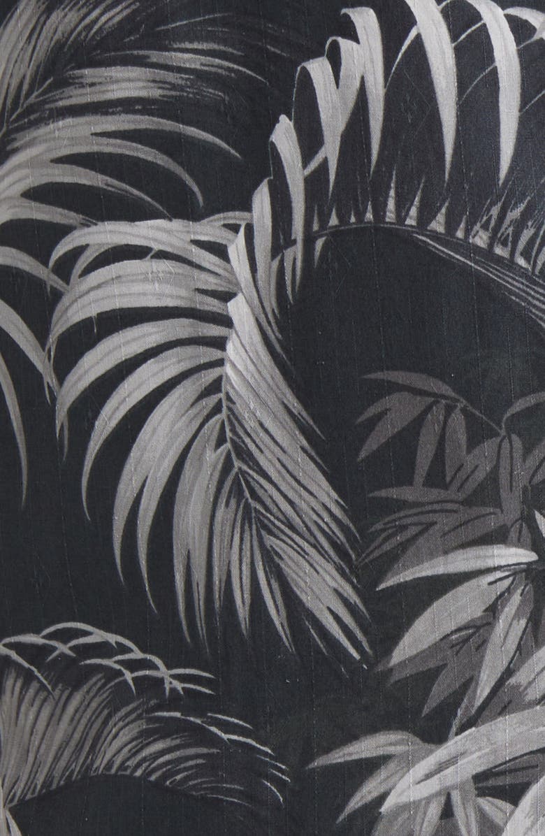 Tommy Bahama Made for Shade Leaf Print Silk Short Sleeve Button-Up Shirt, Alternate, color, Black