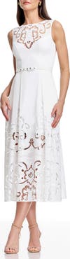 Dress the Population Colton Cutwork Detail Cotton Cocktail Midi Dress