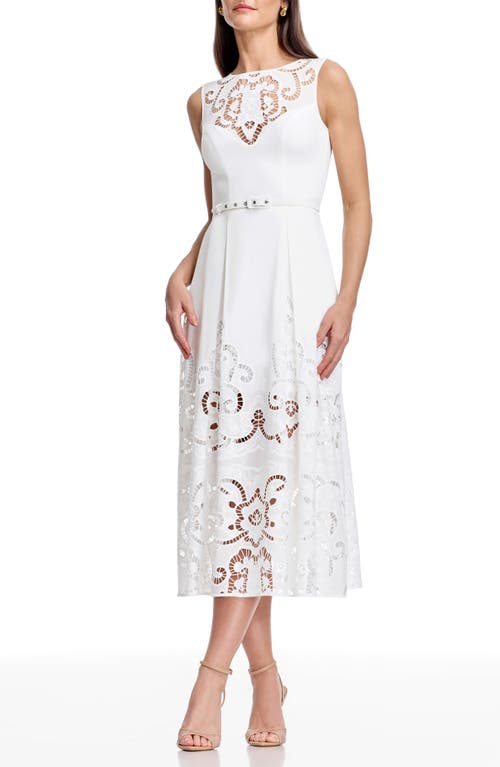 Dress the Population Colton Cutwork Detail Cotton Cocktail Midi Dress in White at Nordstrom, Size Xx-Large