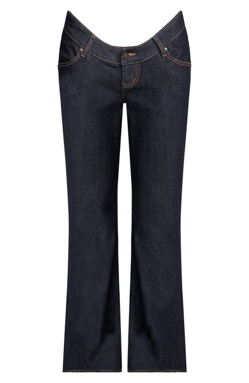 Shop Lioness Cocoon Dipped Low Rise Straight Leg Jeans In Dark Denim