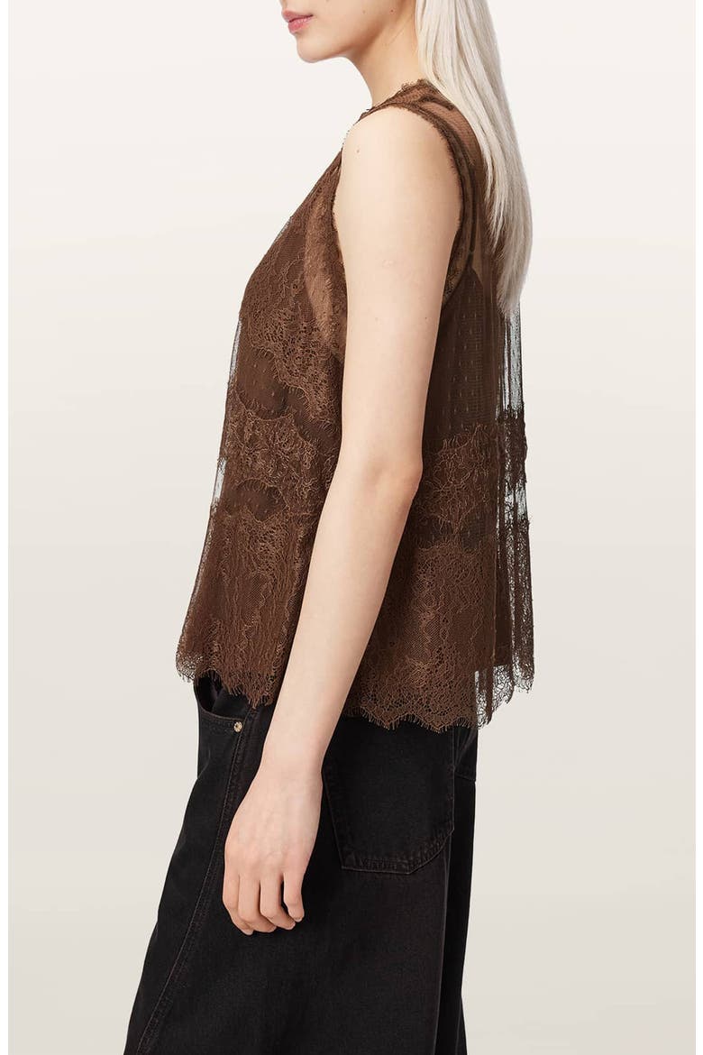Clara Mixed Lace Sleeveless Top, Alternate, color, BITTER BROWN