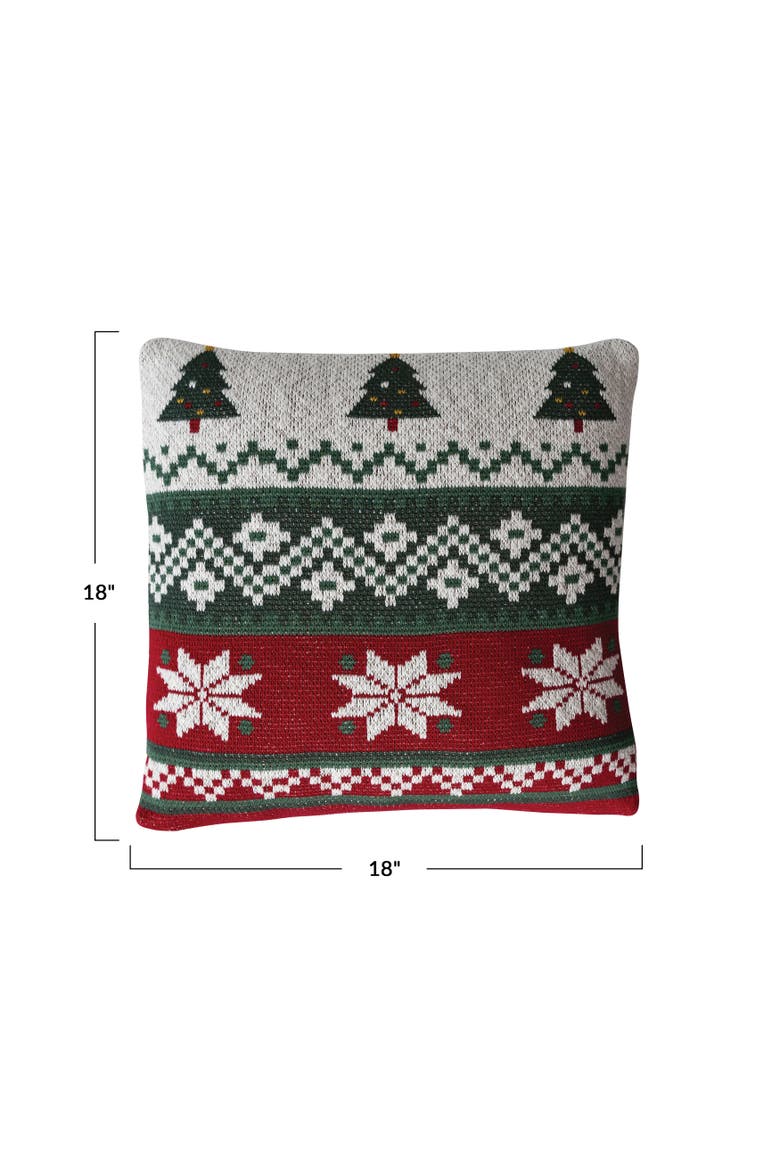 Cotton Knit Holiday Trees & Poinsettia Pillow, Alternate, color, Multicolor