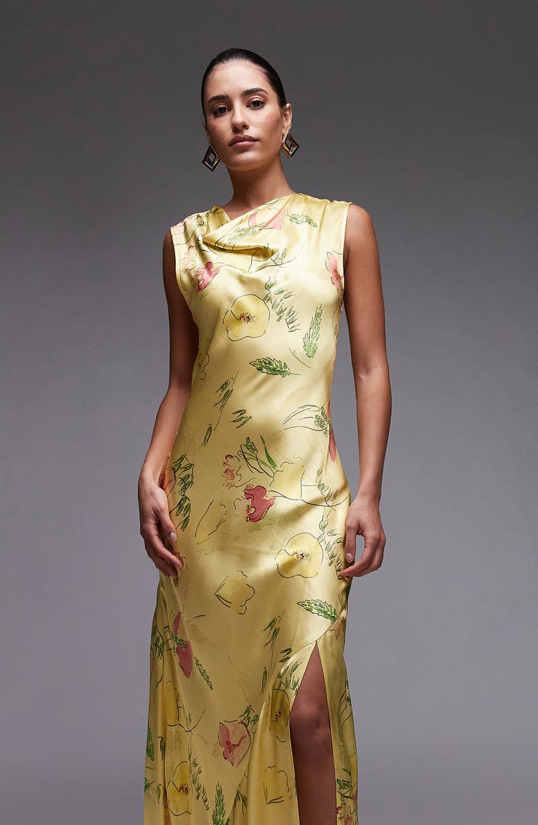 Topshop Drape Neck Sleeveless Maxi Dress, Alternate, color, 