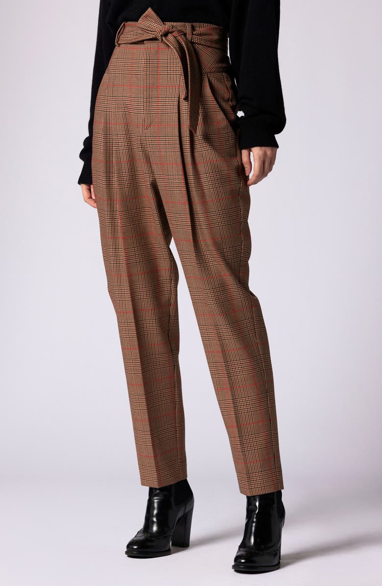 Equipment Saree Plaid Belted High Waist Tapered Trousers, Alternate, color, 