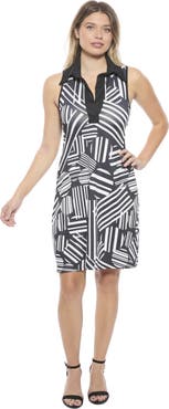 24seven Comfort Apparel Womens Geometric Sleeveless CollaKnee Length A-Line Dress