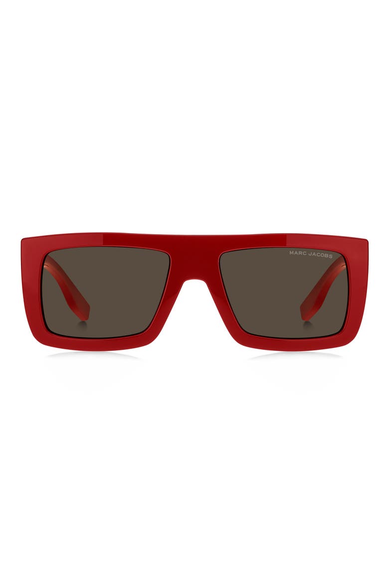 53mm Gradient Rectangular Sunglasses, Main, color, RED/ BROWN