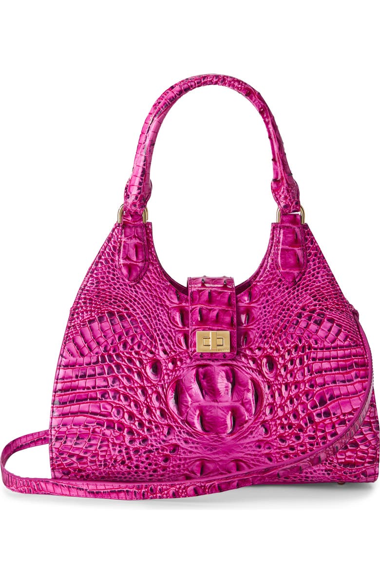 Brahmin Adrian Croc Embossed Leather Shoulder Bag, Alternate, color, Electric Fuschia