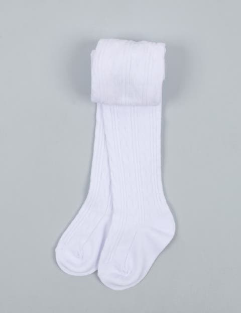 Girls Cable Knit Tights, Cotton Blend