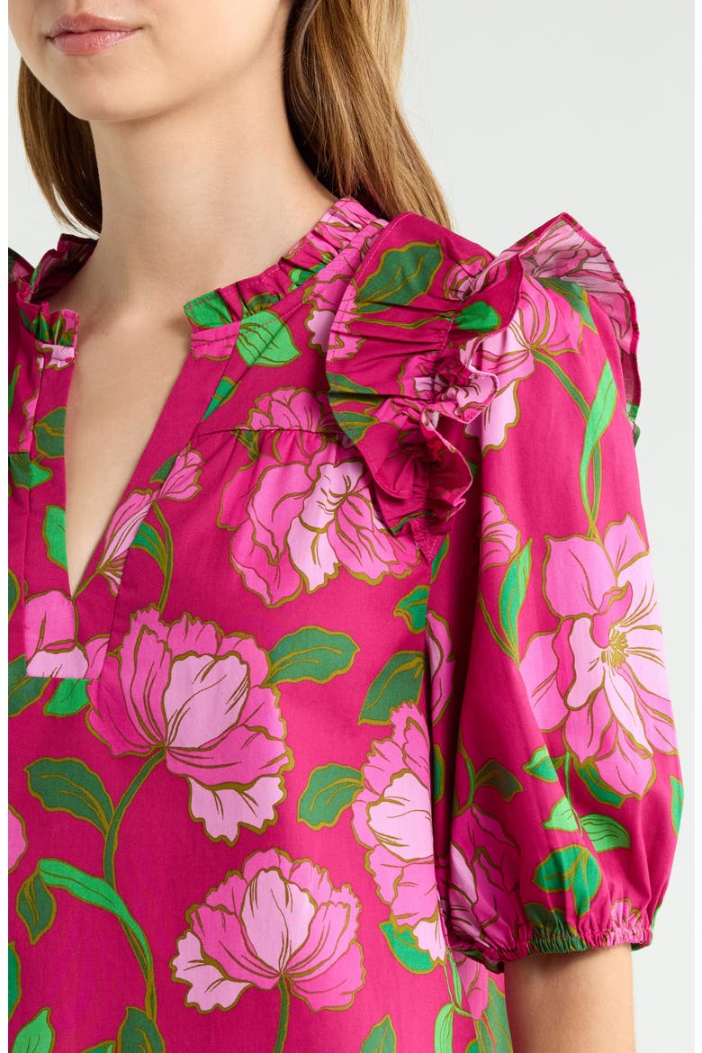 Paz Puff Sleeve Cotton Poplin Top, Alternate, color, PINKS-GREEN