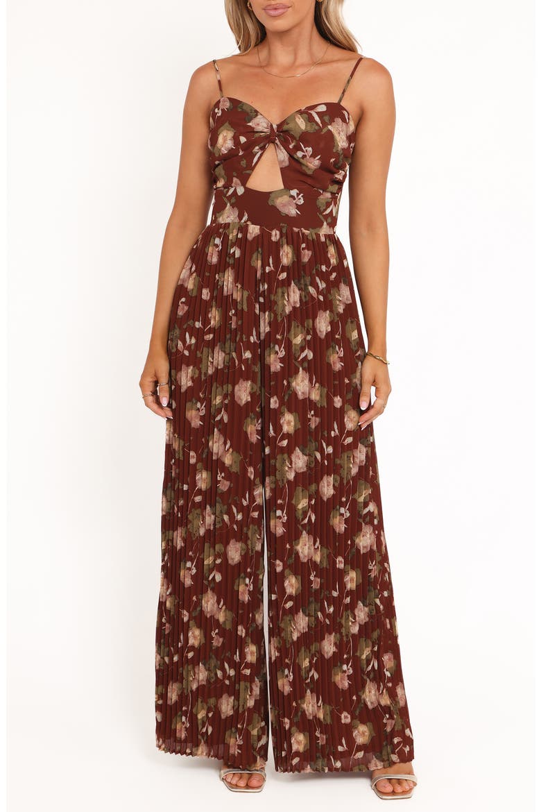 Floral Wide Leg Jumpsuit, Main, color, BROWN FLORAL