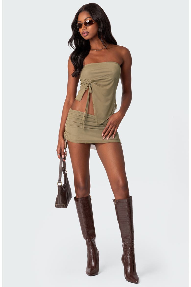 Joy Drawstring Mesh Miniskirt, Alternate, color, OLIVE