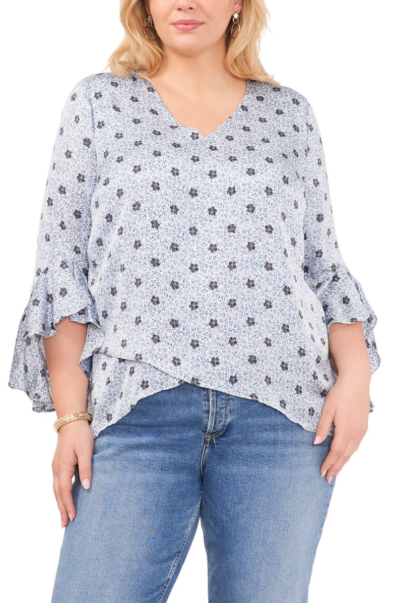 Vince Camuto Print Smocked Cuff Blouse, Main, color,