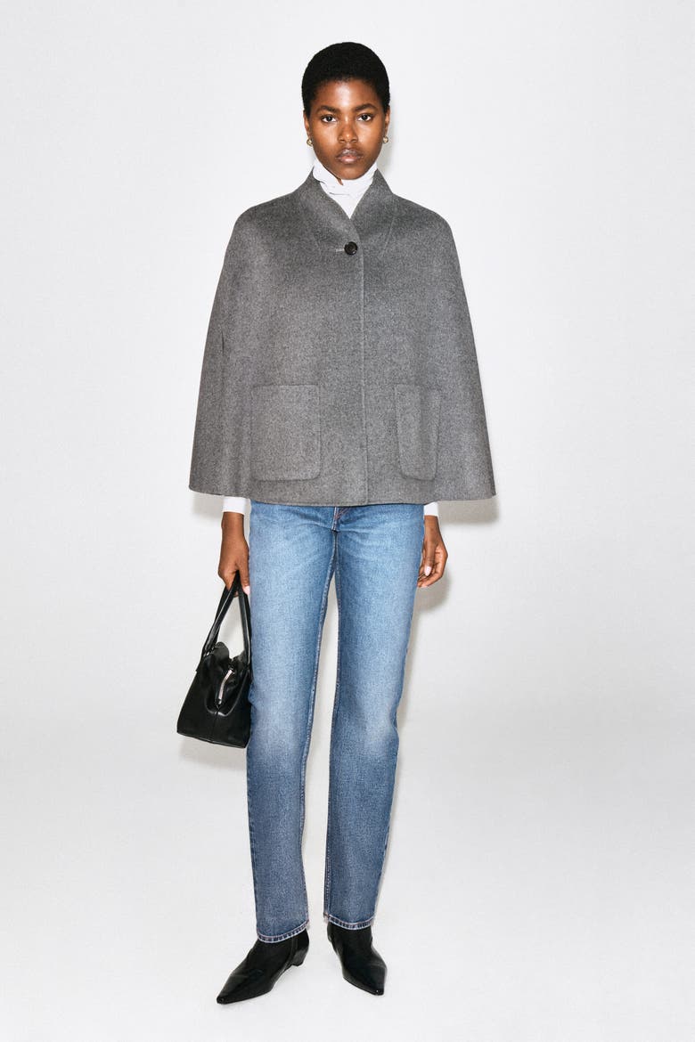 Shawl-Collar Double-Faced Wool Cape, Alternate, color, GRAY