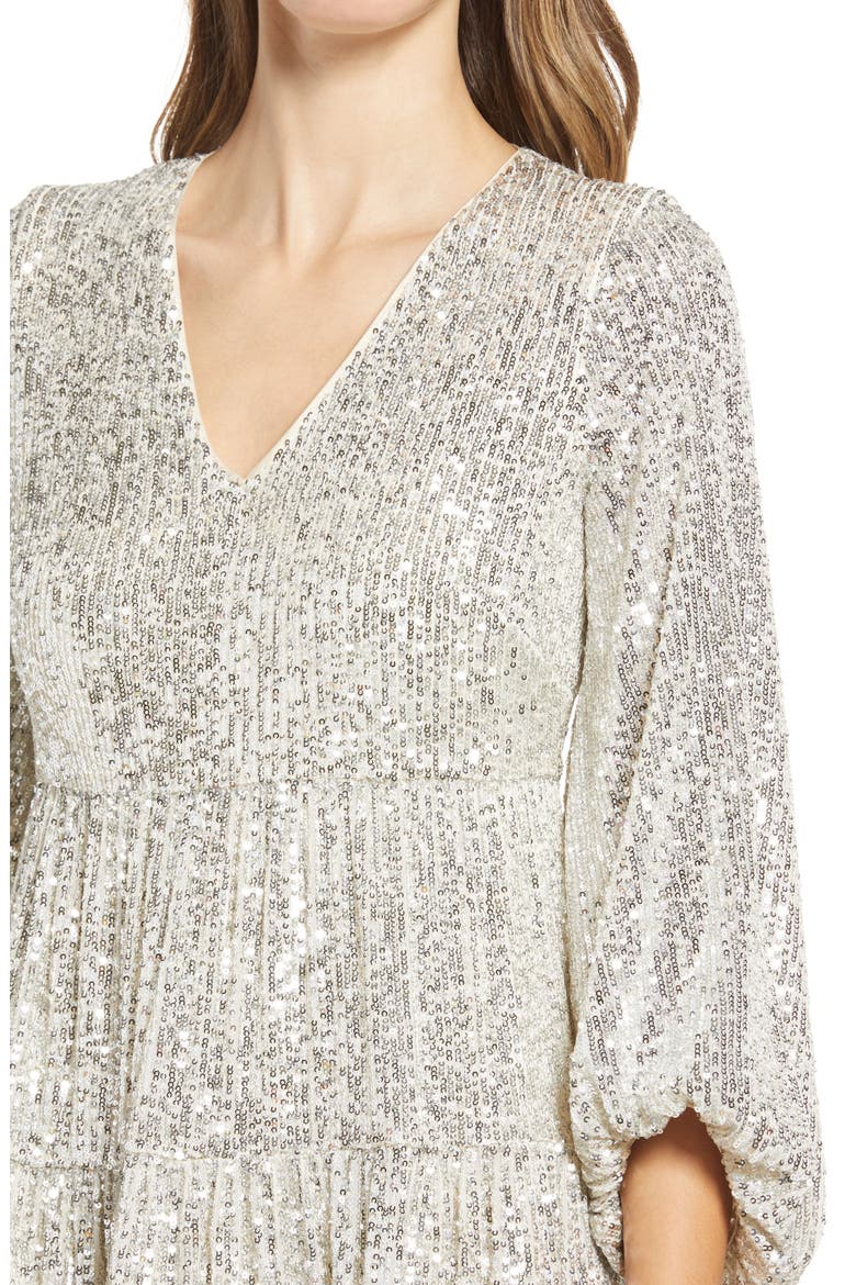 Balloon Sleeve Sequin Skater Dress, Alternate, color, SILVER
