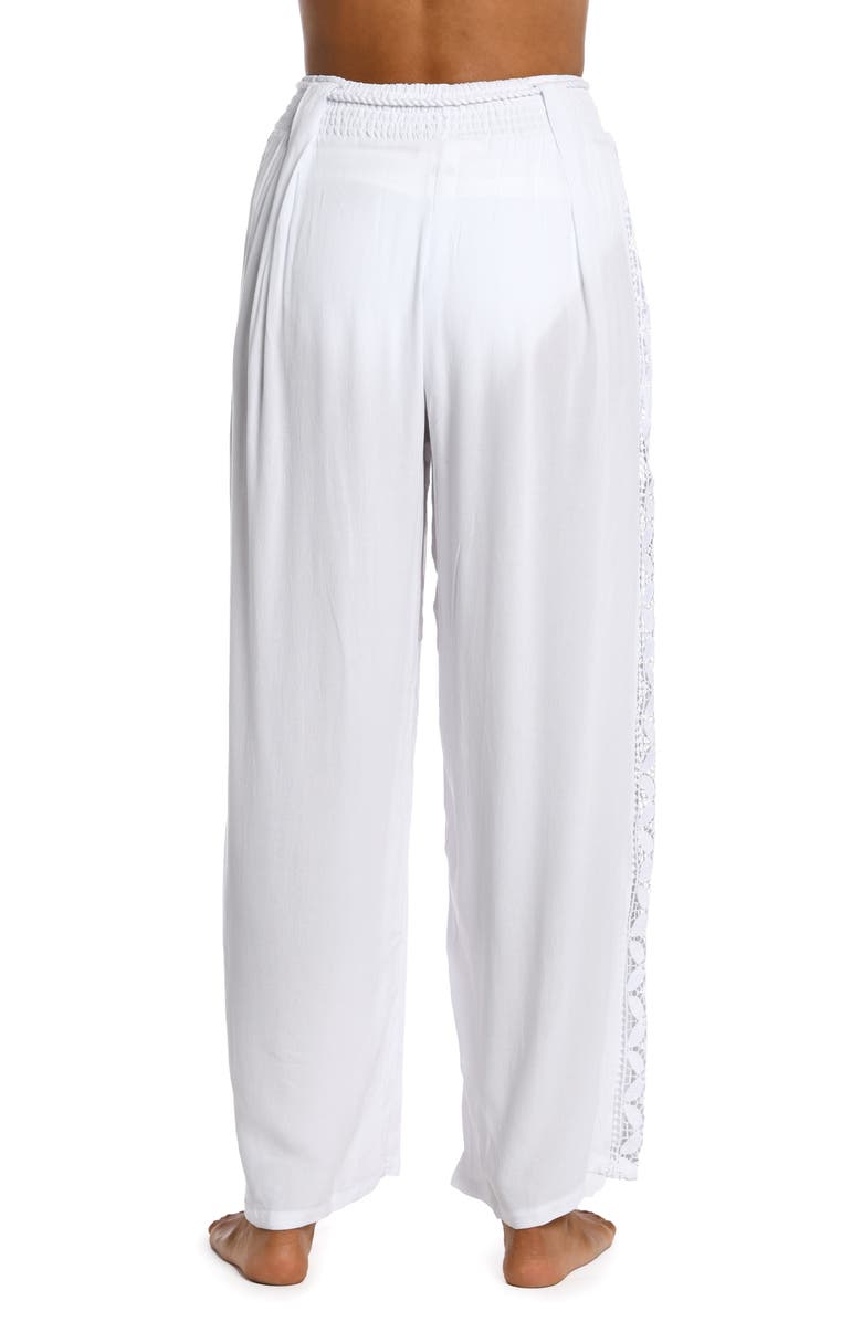 La Blanca Coastal Crochet Wide Leg Cover-Up Pants, Alternate, color, White