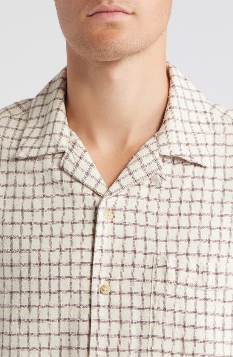 Topman Check Textured Cotton & Viscose Camp Shirt, Alternate, color, Stone