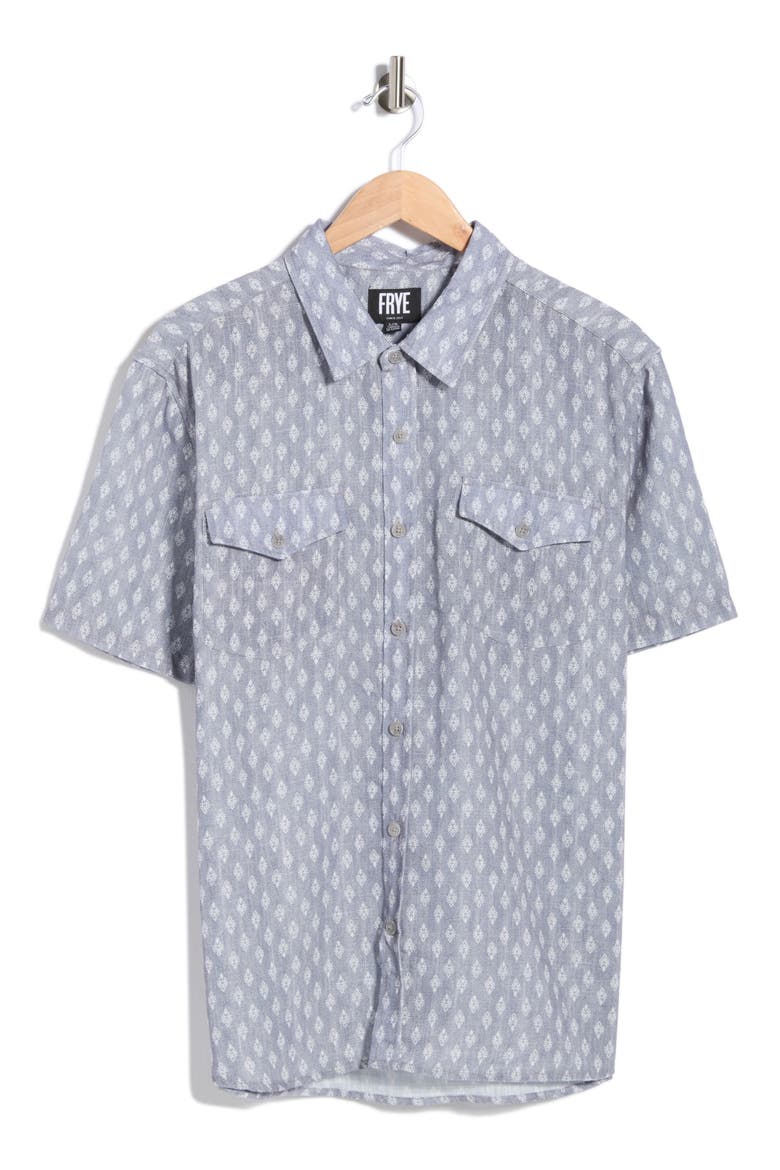 Geometric Print Short Sleeve Button-Up Shirt, Alternate, color, GREY