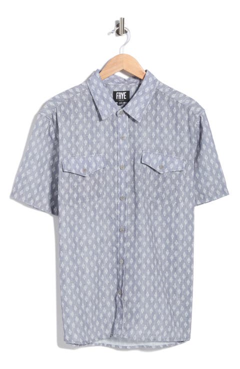 Geometric Print Short Sleeve Button-Up Shirt