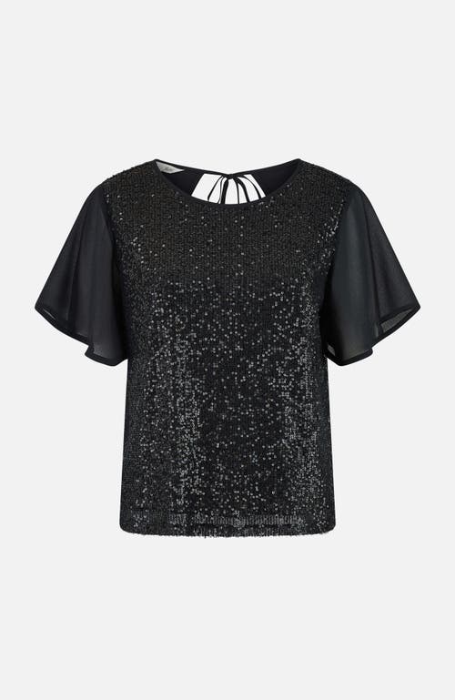 Yumi Sheer Short Sleeve Sequin Top In Black