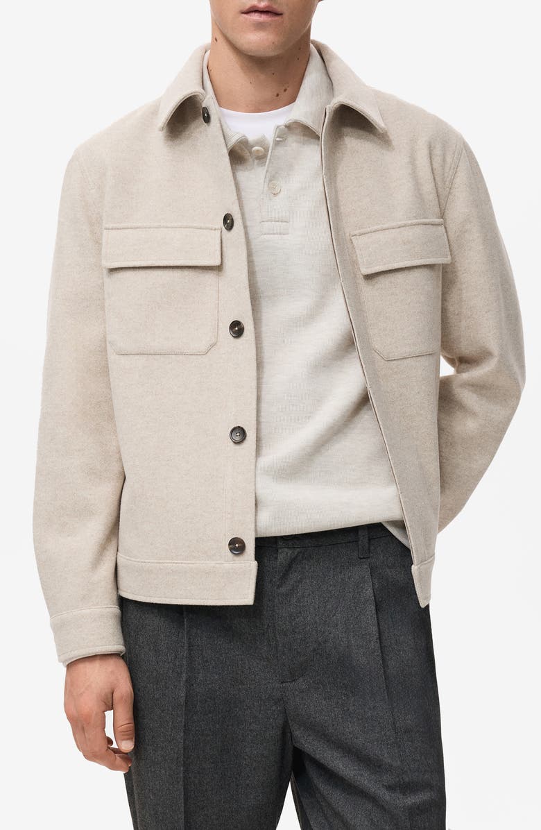 MANGO Flannel Pocket Overshirt, Main, color, Sand