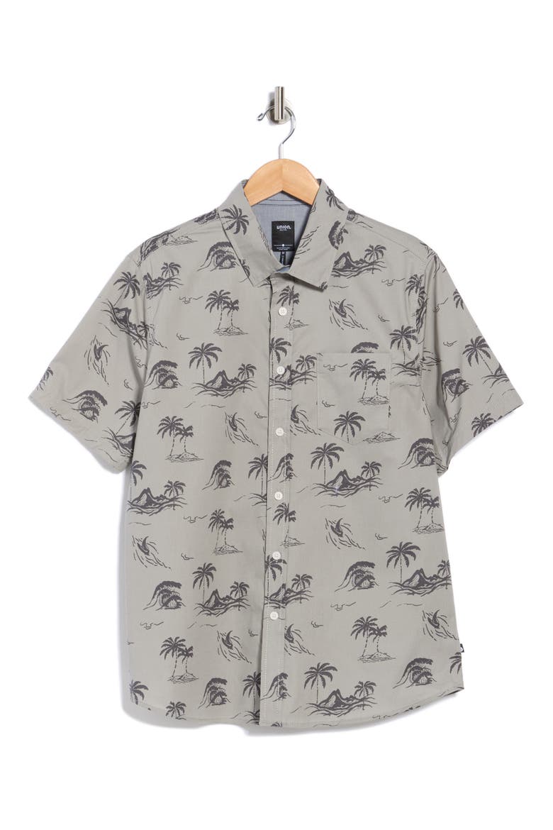 Yolo Medallion Print Short Sleeve Relaxed Fit Shirt, Alternate, color, GREY CLOUD