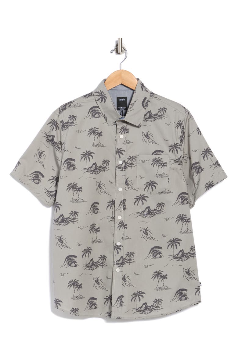 Union Yolo Medallion Print Short Sleeve Relaxed Fit Shirt, Alternate, color, Grey Cloud