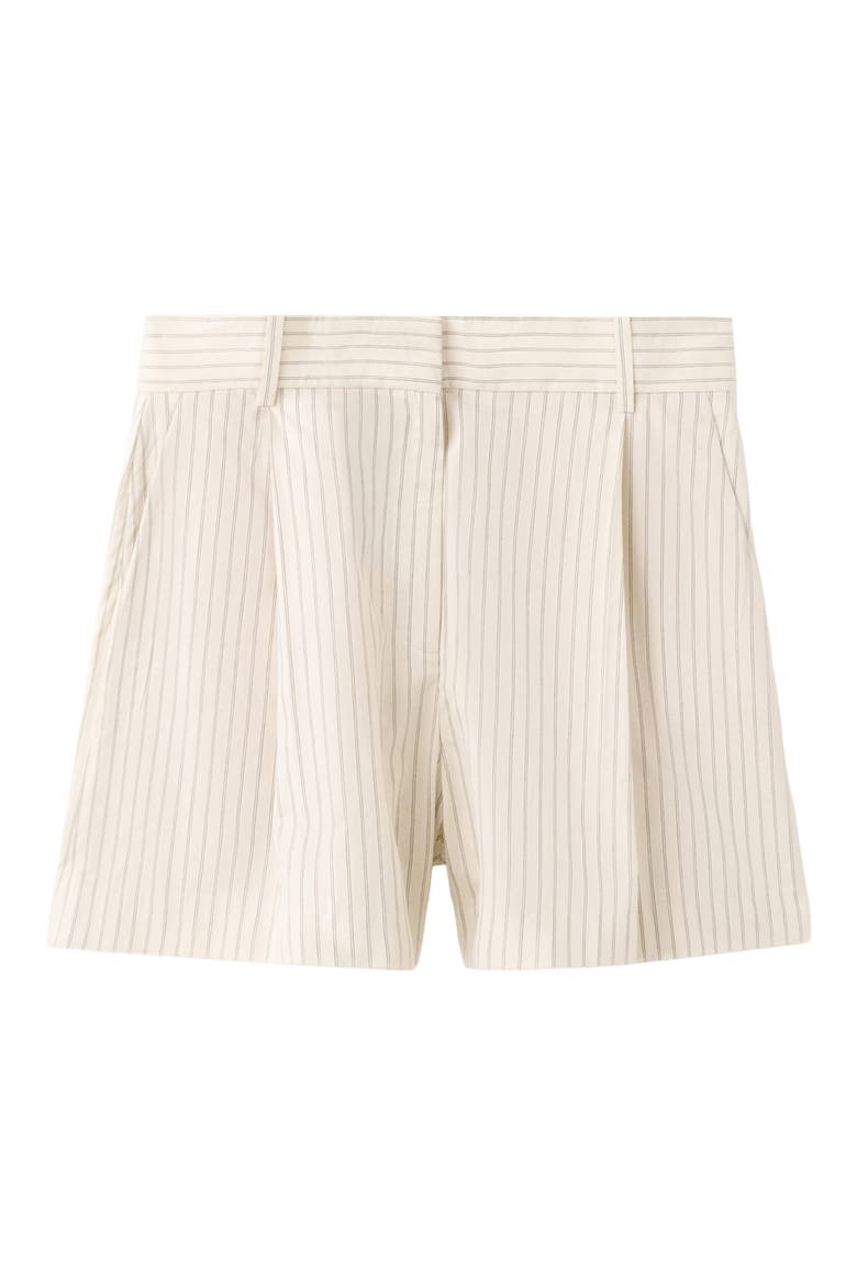 Pinstripe Pleated Bermuda Shorts, Alternate, color, VANILLA