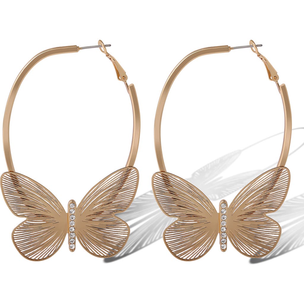 Jessica Simpson Butterfly Hoop Earrings With Clear Crystal In Brown