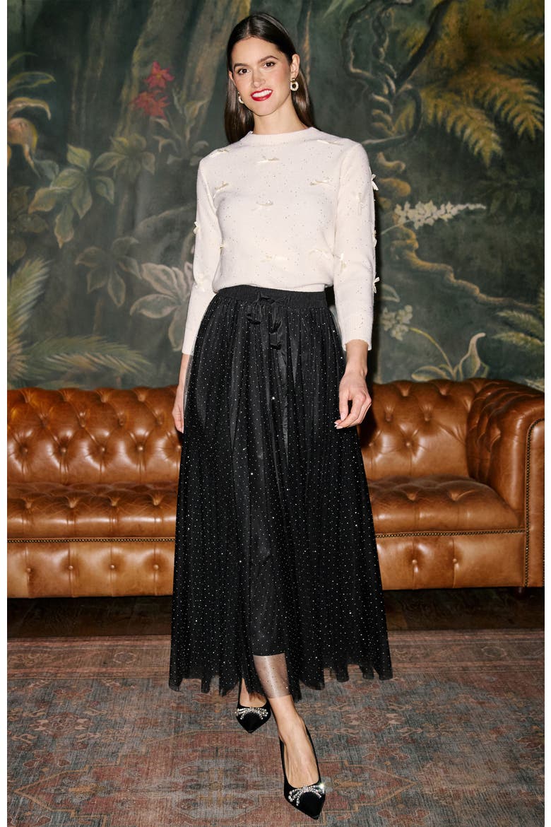 Diamonte Tulle Maxi Skirt, Alternate, color, Black