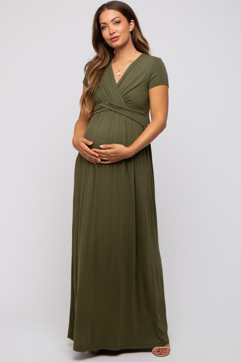 Navy Draped Maternity/Nursing Maxi Dress, Main, color, Forest Green