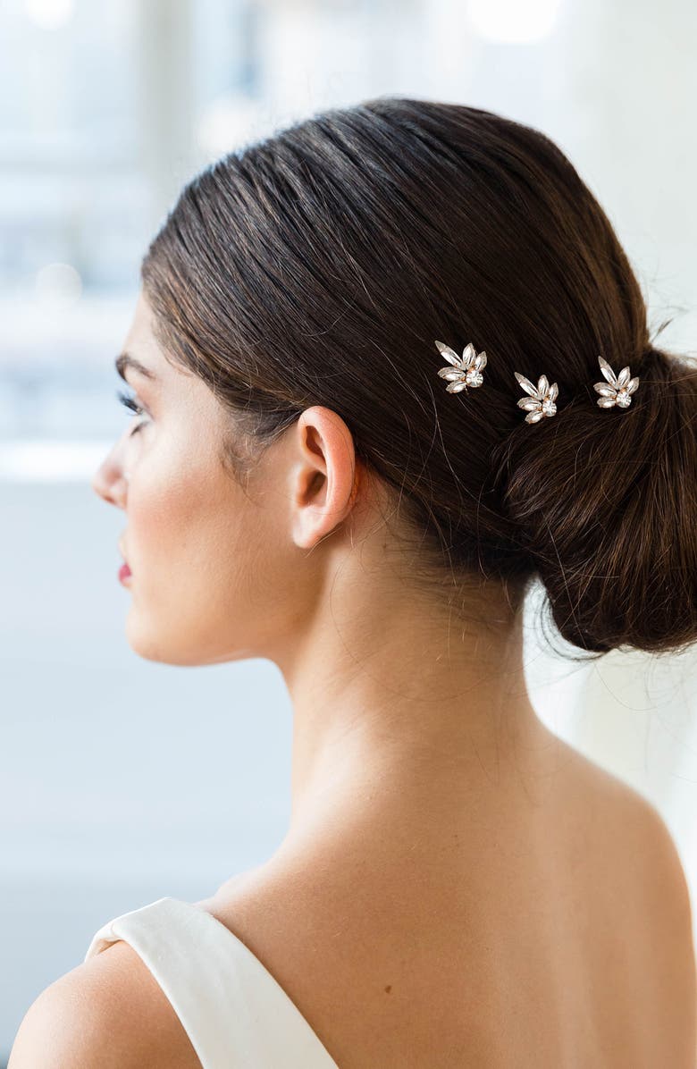 Brides & Hairpins Coco Set of 3 Crystal Hair Pins, Alternate, color, Gold