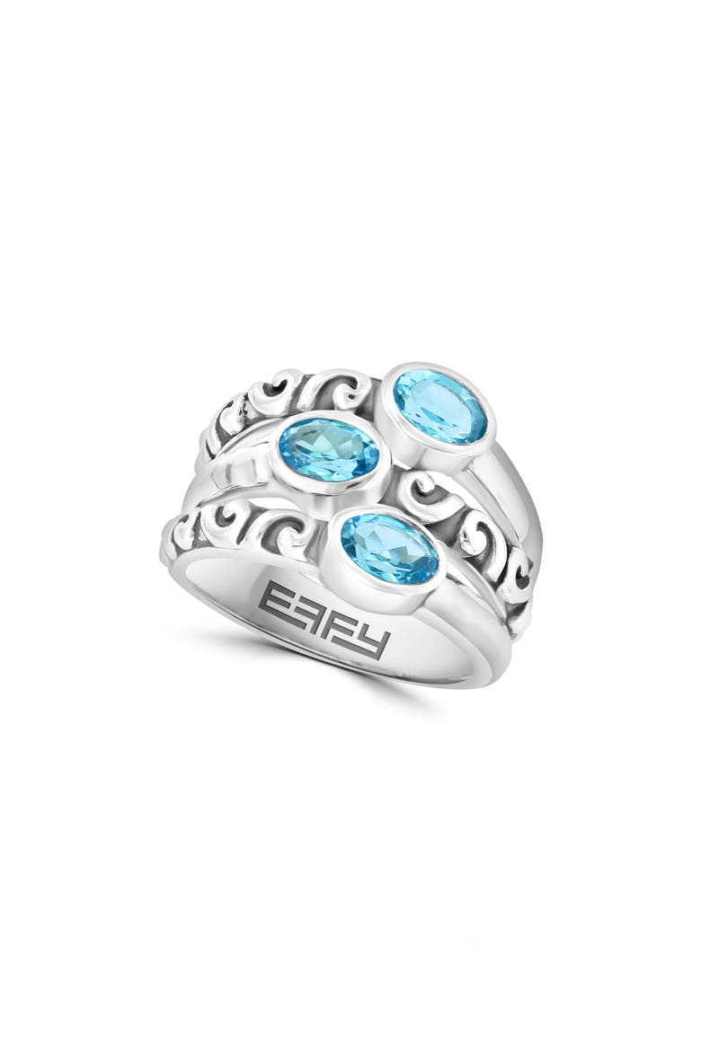 Sterling Silver Blue Topaz 3-Stone Ring, Main, color, BLUE