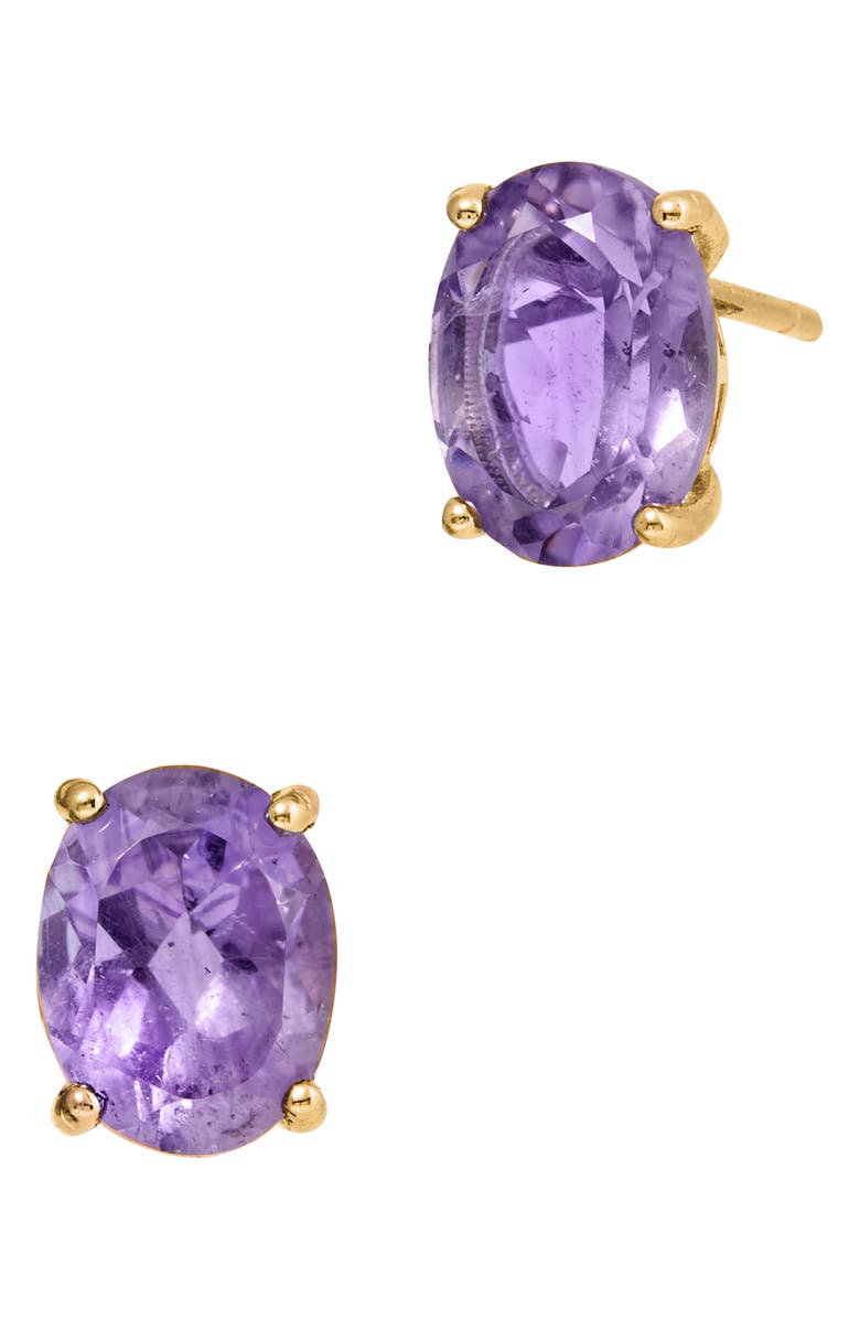 SAVVY CIE JEWELS 18K Gold Plated Sterling Silver Amethyst Stud Earrings, Main, color, Yellow