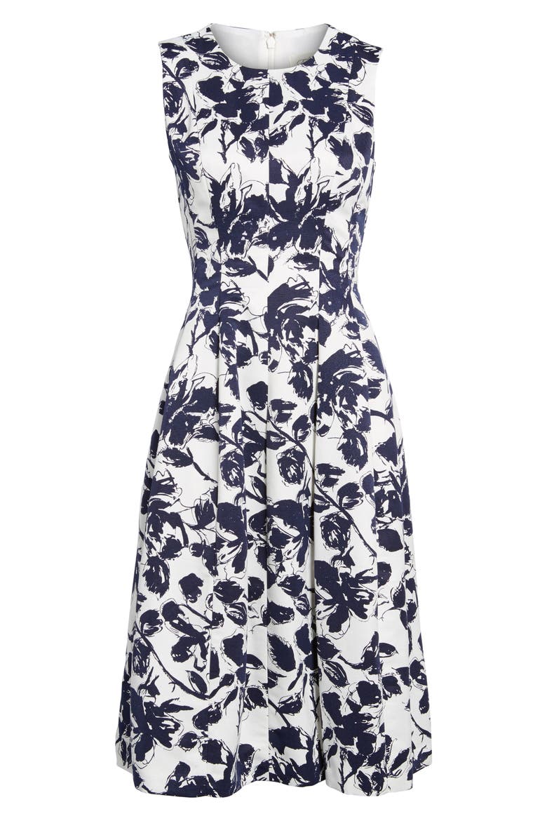 Floral Print Faille Midi Dress, Main, color, NAVY/ IVORY