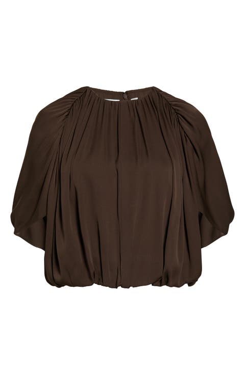 Gathered Silk Cape Bubble Top