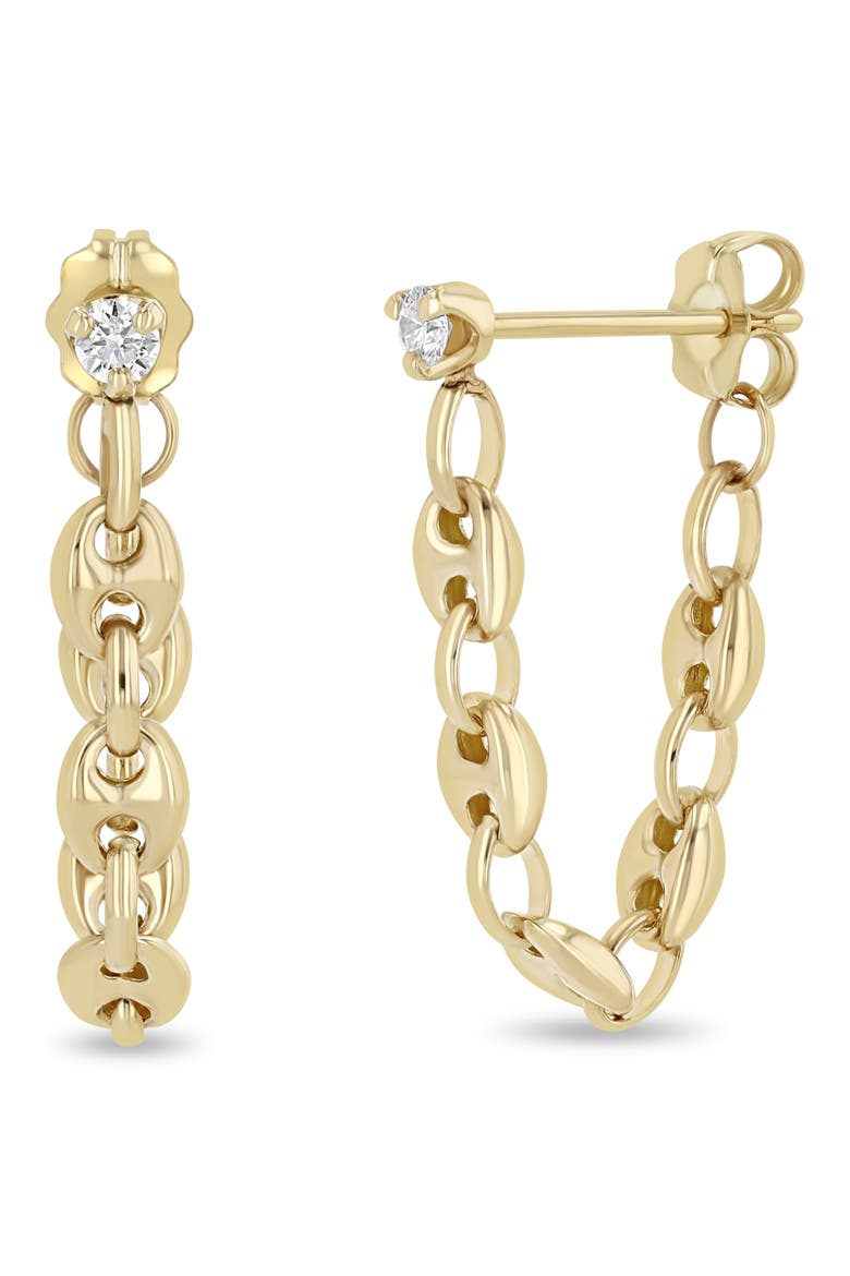 Diamond Puffed Mariner Chain Huggie Earrings, Main, color, 14K YELLOW GOLD
