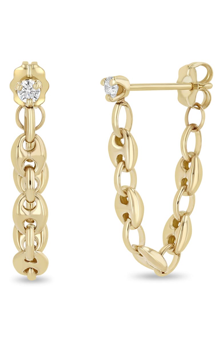 Zoë Chicco Diamond Puffed Mariner Chain Huggie Earrings, Main, color, 14K Yellow Gold