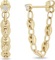 Zoë Chicco Diamond Puffed Mariner Chain Huggie Earrings