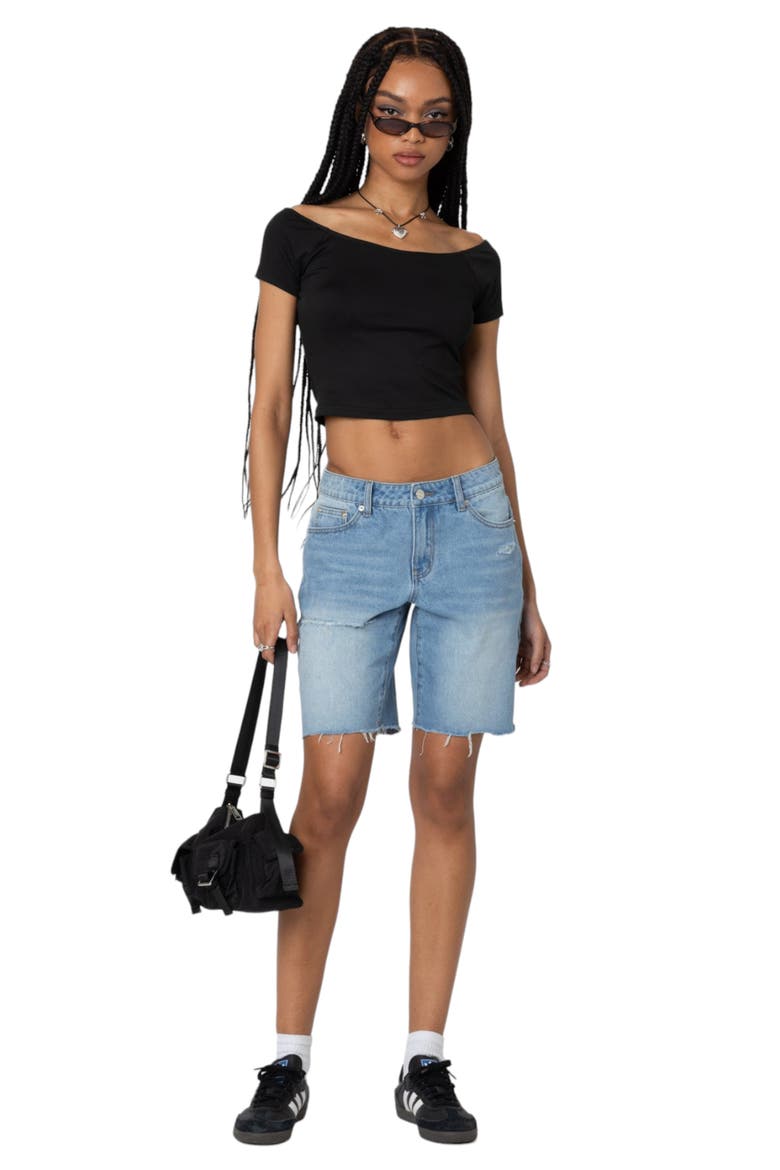 Riptide Ripped Denim Bermuda Shorts, Alternate, color, BLUE-WASHED