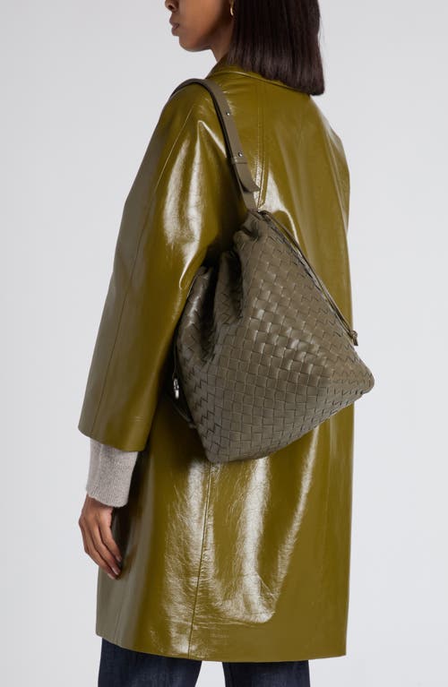 Bottega Veneta Intrecciato Drawstring Leather Bucket Bag In Silver