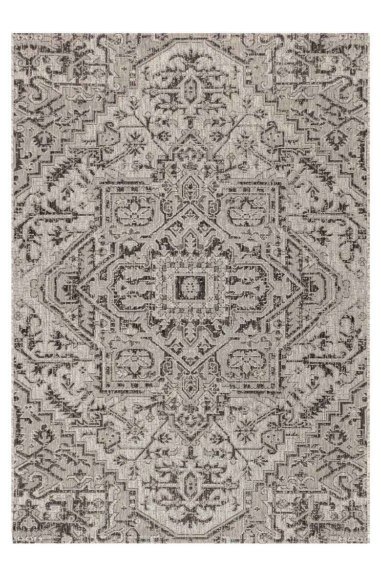 JONATHAN Y Estrella Bohemian Medallion Textured Weave Indoor/Outdoor Area Rug, Main, color, Black/Gray