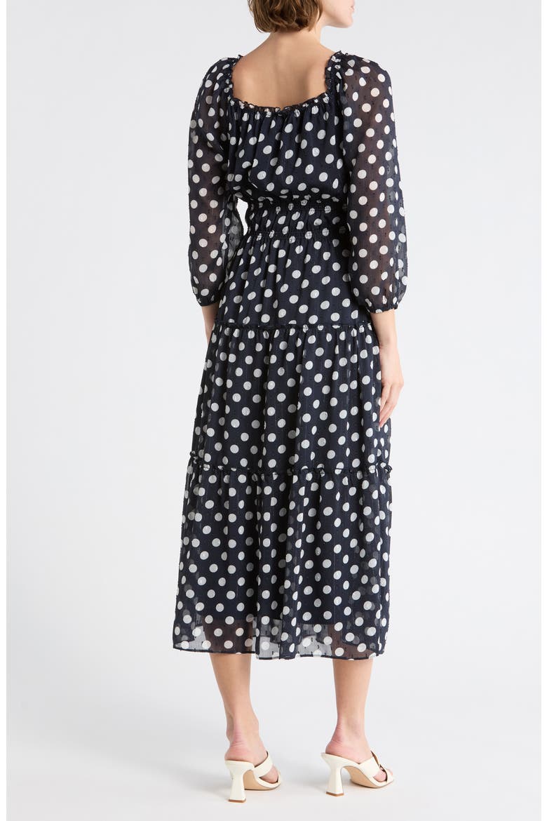Tiered Midi Dress, Alternate, color, NAVY IVORY DOT