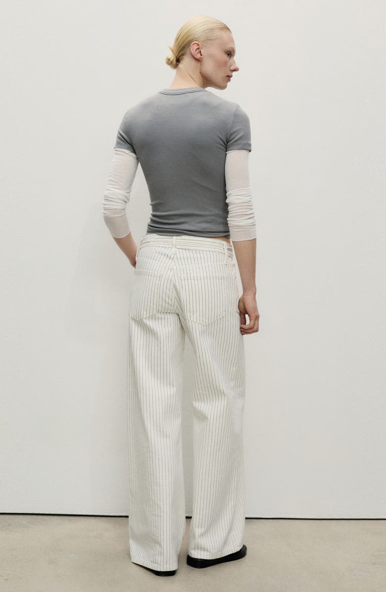 MANGO Belted Stripe Wide Leg Jeans, Alternate, color, Off White