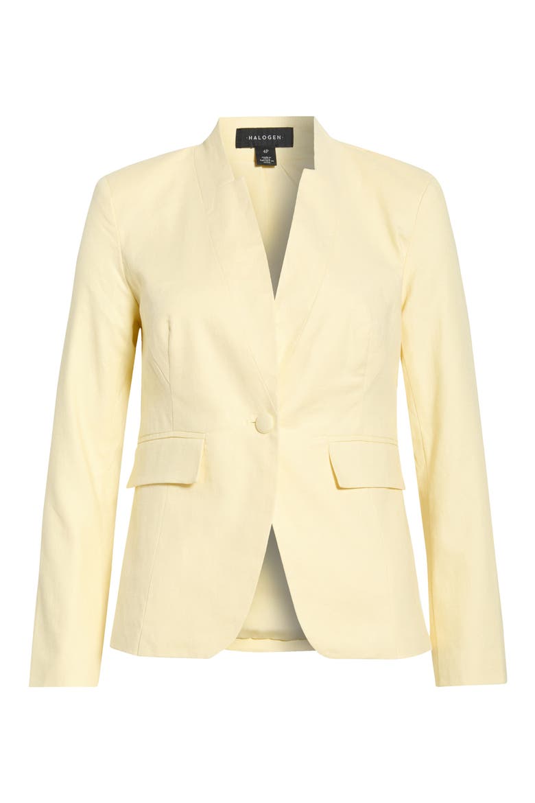 Inverted Lapel Linen Blend Blazer, Alternate, color, PASTEL YELLOW