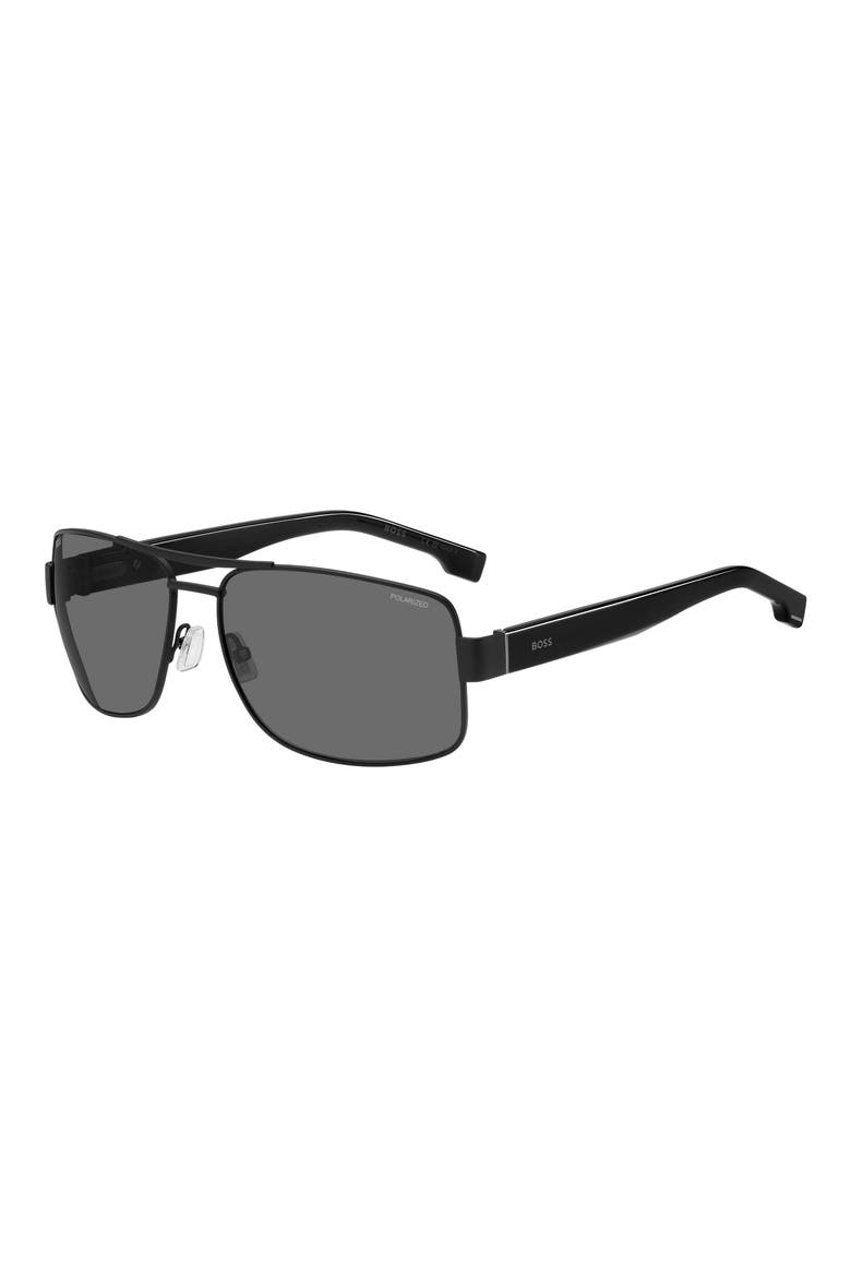 62mm Oversize Polarized Navigator Sunglasses, Alternate, color, MATTE BLACK/ GREY POLAR