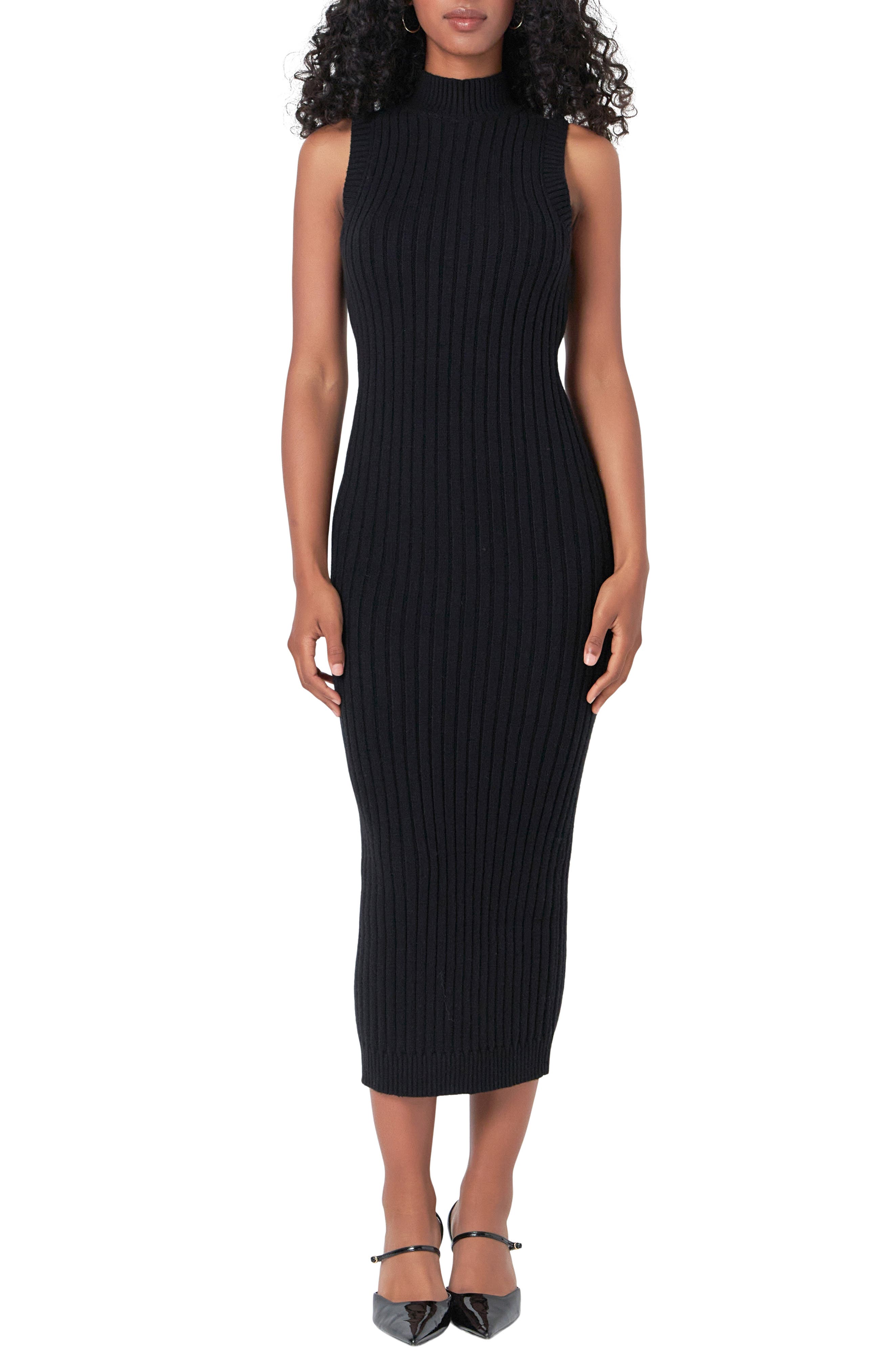 Mock Neck Rib Sweater Dress