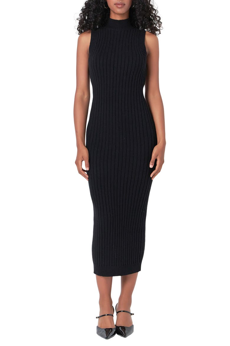 Mock Neck Rib Sweater Dress, Main, color, BLACK
