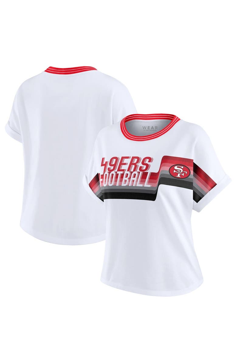 WEAR by Erin Andrews Women's WEAR by Erin Andrews White San Francisco 49ers Cropped Center Stripe Dolman T-Shirt, Main, color, White