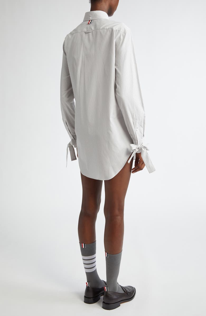 Thom Browne Stripe Bow Cuff Silk Blend Button-Up Shirt, Alternate, color,