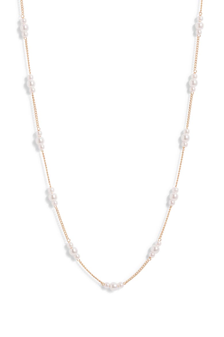 Imitation Pearl Station Necklace, Main, color, WHITE- GOLD